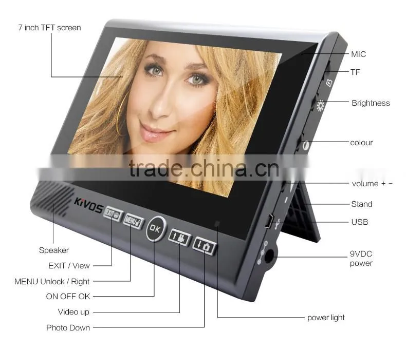 7 inch color screen digital villa long range cordless door phone