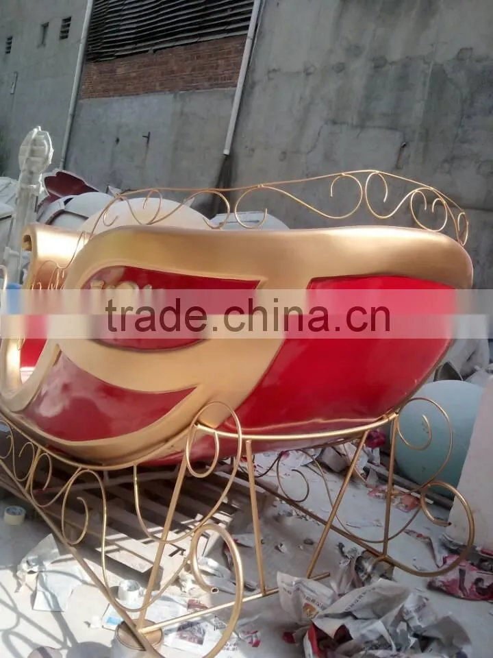 Decorative Christmas santa sleigh decorations indoors or outdoors fibreglass red sleigh