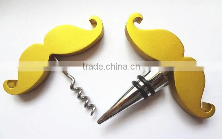 Promotional Moustache shape Wine Bottle Opener and Wine Stopper Set