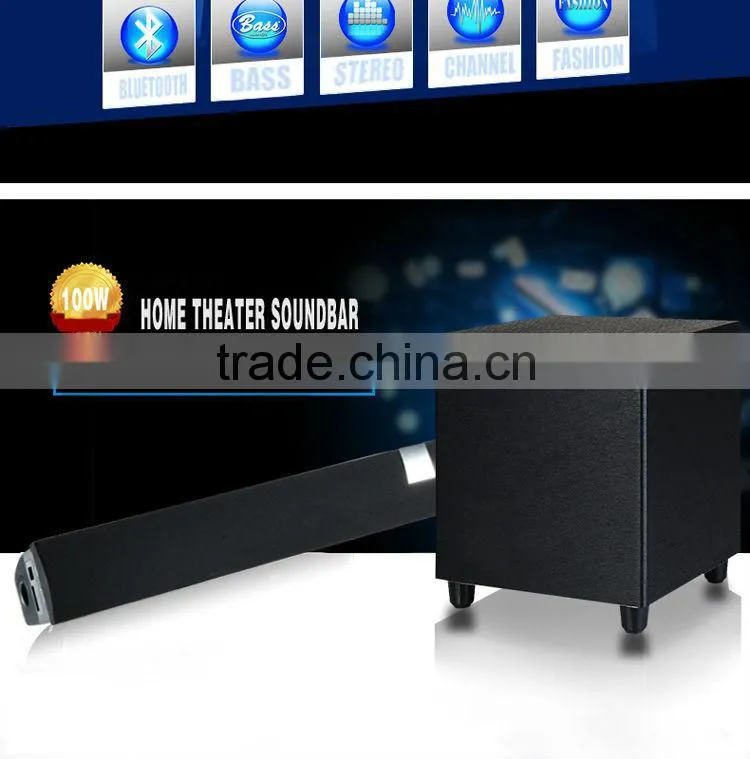 RMS 100 Watts 3D surround sound home theater soundbar/ sound bar and 6.5" subwoofer, with USB SD Bluetooth Optical for Tv
