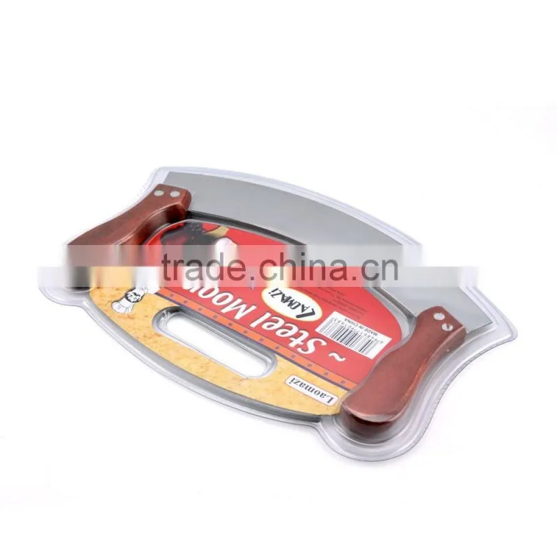 Pizza Cutter Rocker Knife with Stainless Steel Mezzaluna Blade & Wooden Handles;ULU Knife