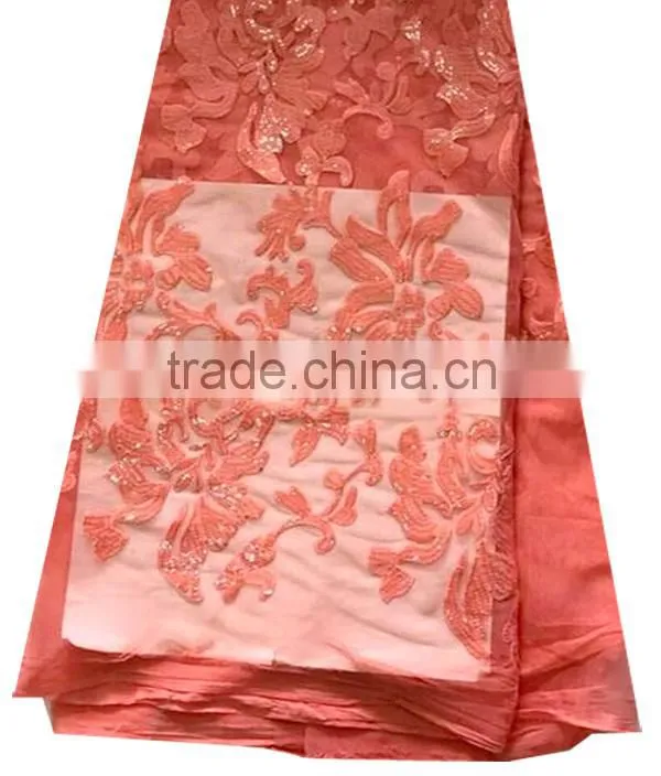 2015 Wholesale New Fantasy African French White Net Sequins Lace Fabric