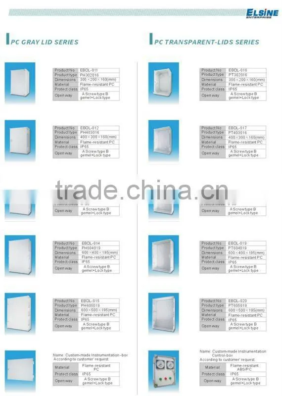 ABS/PC gray lids serie junction box with Hinge IP65