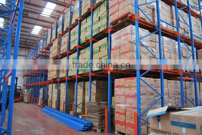CE blue and orange warehouse drive in pallet rack system