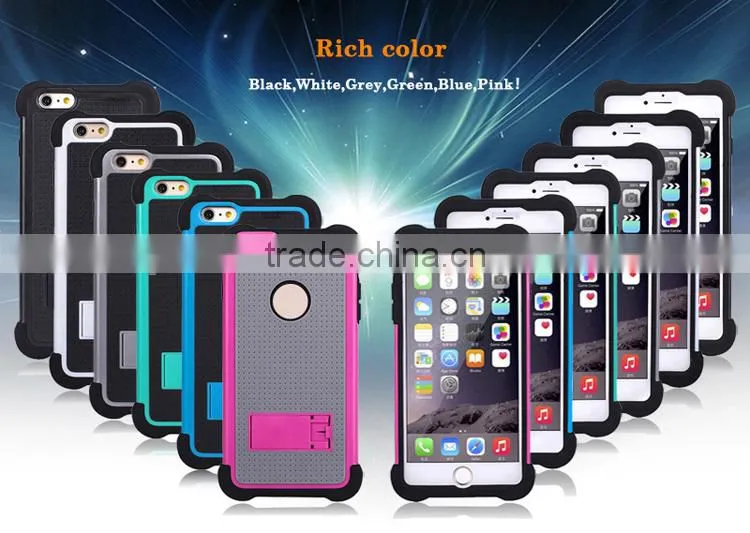 China Manufacturer Anti-throw 3 in 1 dual layer case with kickstand TPU PC Silicon protective case cover for Apple iphone 6