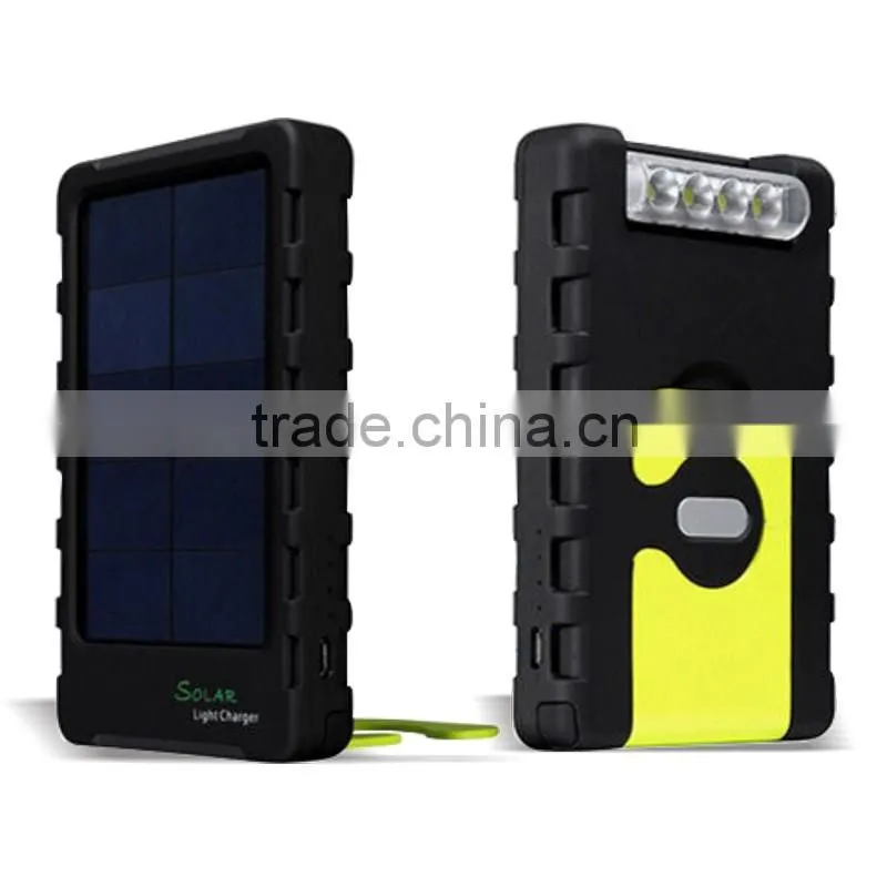 outdoor camping foldable mobile solar power bank 5000 with super Led torch and kick stand