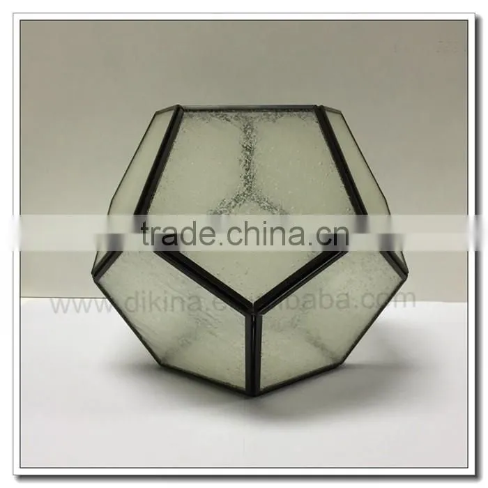 Table Display / Wedding Vintage glass and brass geometric terrarium, indoor garden, planter geometric glass frosted terrarium