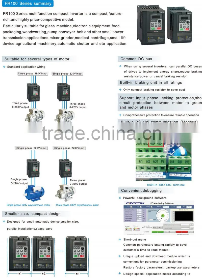 Speed Control Special Application Wiring 2/3 Phase input EMC Filter 0.7KW Vector Control vfd, ac drive, frequency inverter