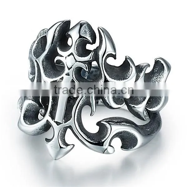 biker stainless steel hollowed-out cross ring
