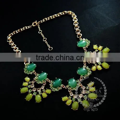 vintage antiqued gold green glass cabochon chunky chic fashion choker statement women necklace 6320031