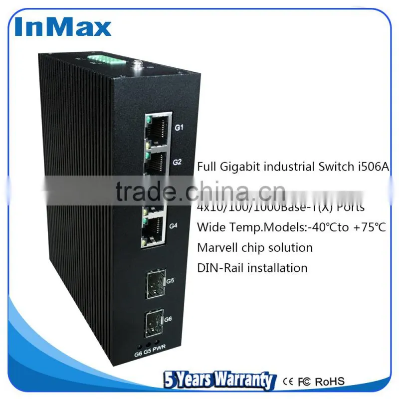 IP40 protection 6 port 10/100/1000Mbps Full Gigabit Unmanaged Industrial Ethernet Switch i506A