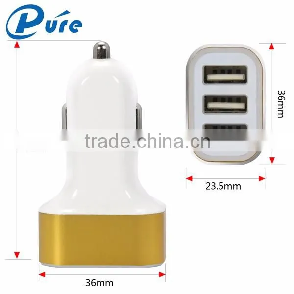 Factory New Product promotional multicolor 3 port usb car charger with LED Light Indication