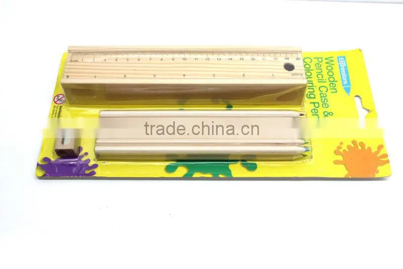 Natural colored pencil set in wood box with eraser for children school gift