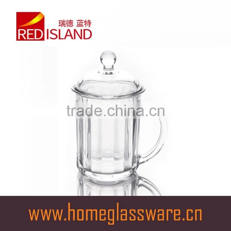 crystal glass mug glass tea cup with handle&glass lid