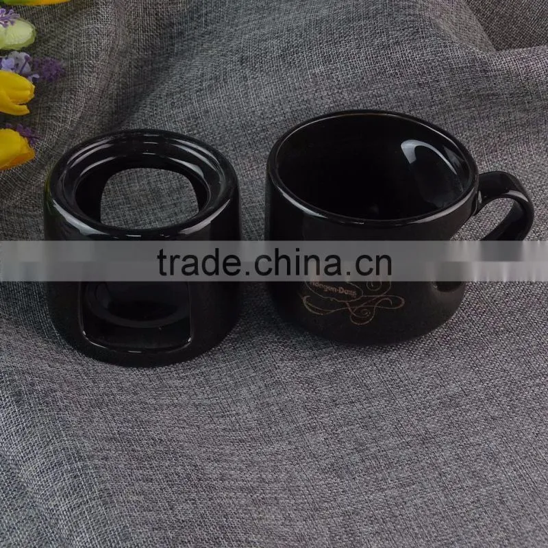 Wholesale white ceramic candle holder, cheap glazed ceramic mug with holder in stock