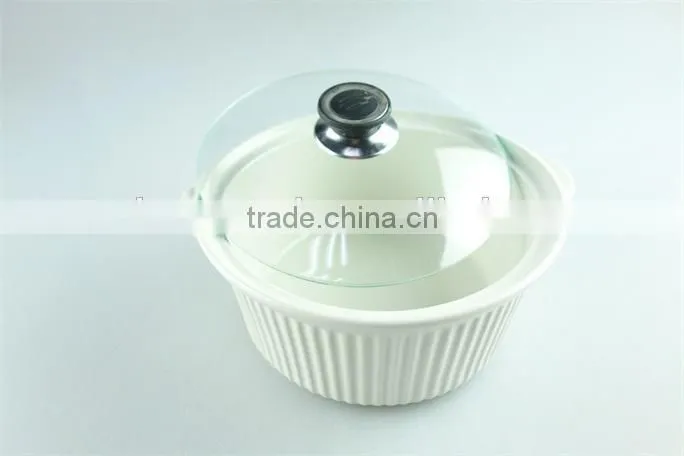 Cream ceramic soup tureen with glass cover/lid in stock