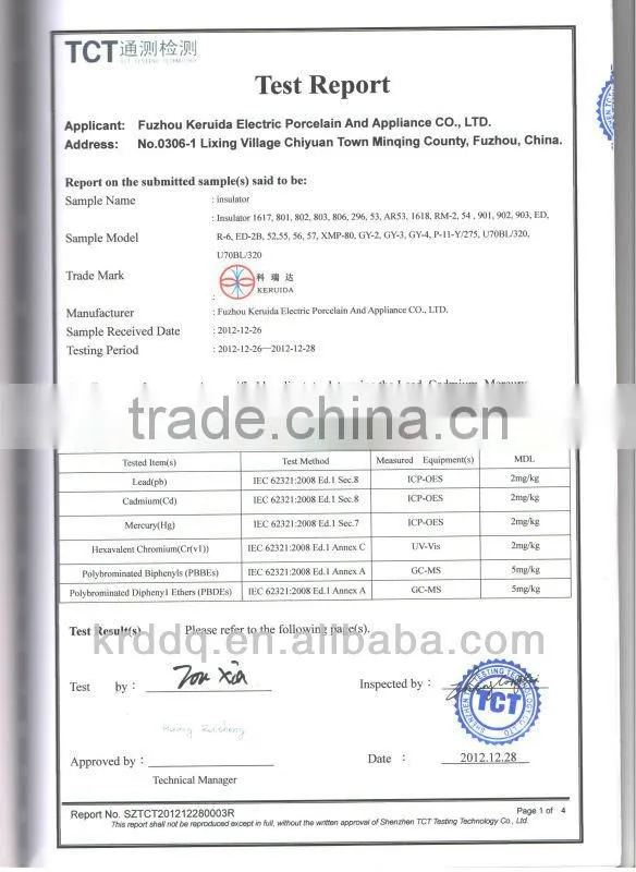 KRD colorful spool porcelain insulator for low voltage circuit