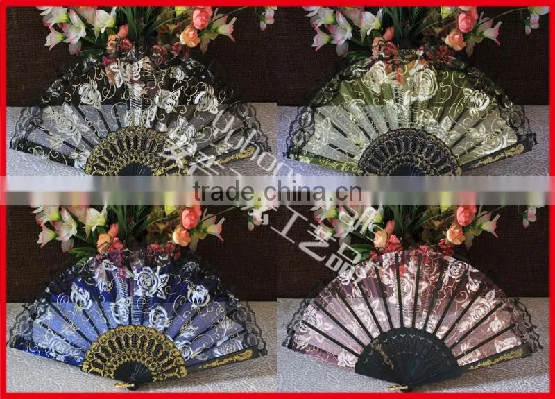 Rose design lace hand folding fan