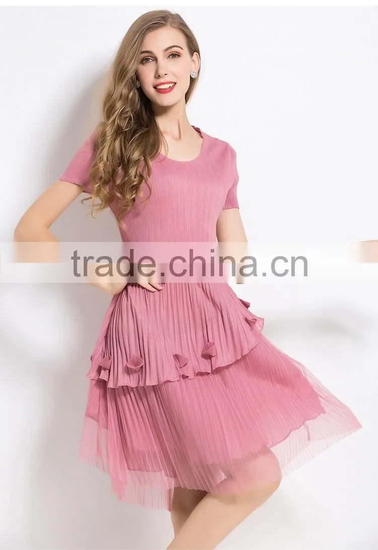 New style crumple shell 3d flower splicing dresses for woman