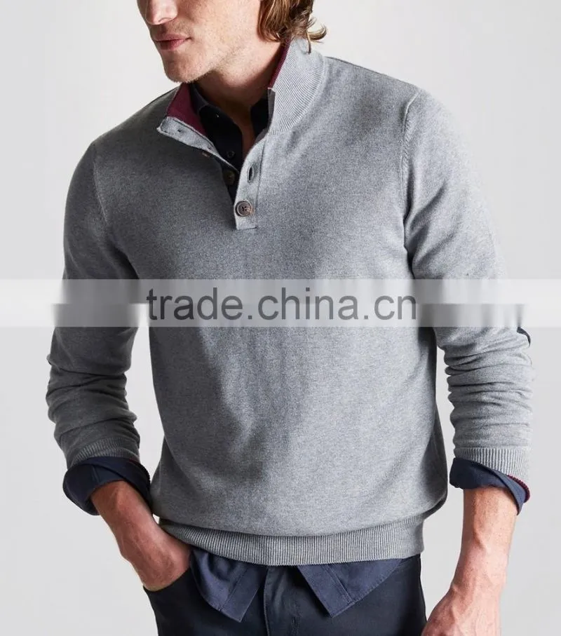 High Quality European Stylish Men's half button fashion cable pullover sweater with turtle neck(BKNM18)