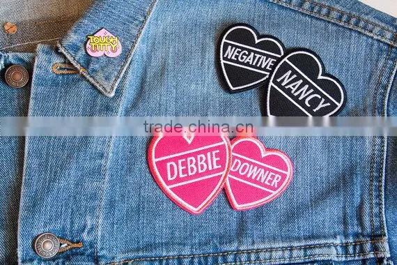 Custom heart embroidered patch for clothes embroidery patch made in china choose size/color