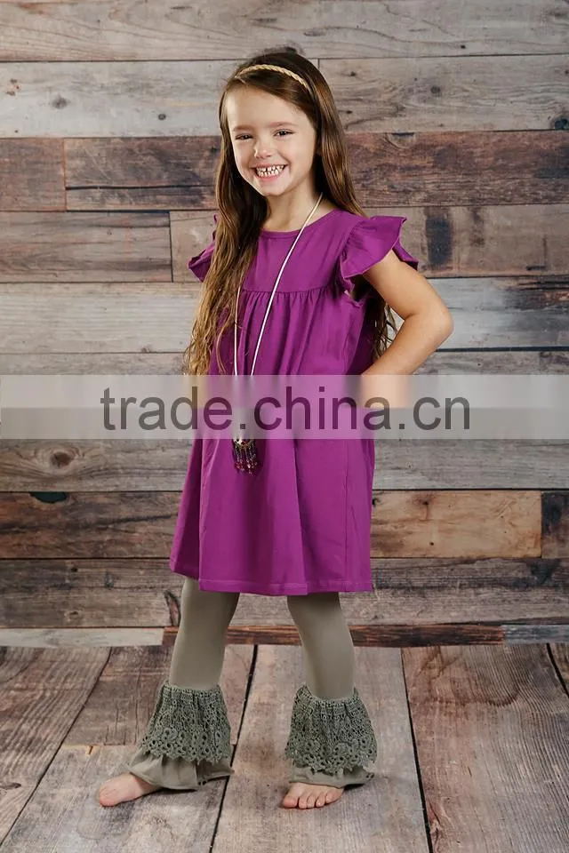 dress set of sleeveless Solid color dress with ruffle pant kids clothing