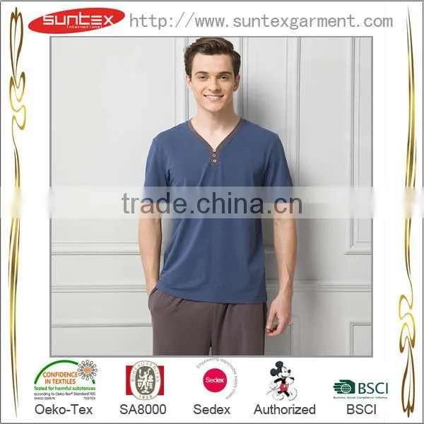 2015 New Design Breathable Men's Summer Sleepwear Cotton Pajama