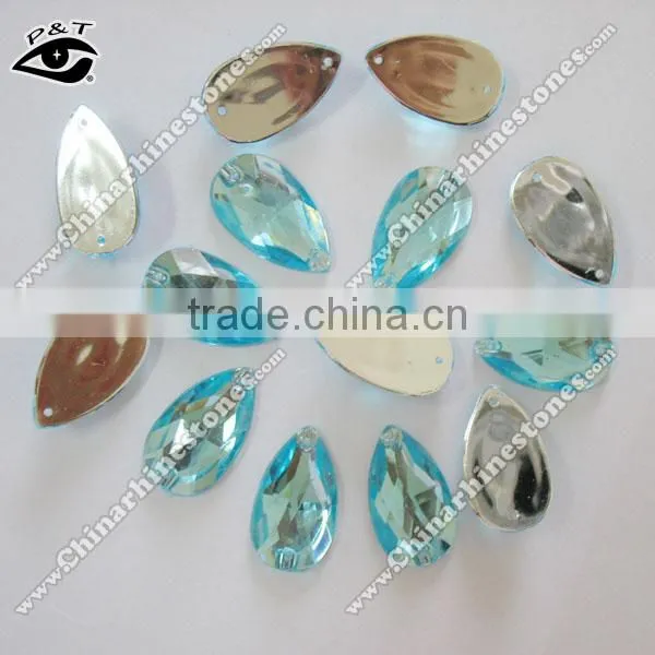 Flat back Tear Drop 17x28mm Lt aquamarine blue color Sew on Stone Acrylic Rhinestone for clothing shoes wedding dresses