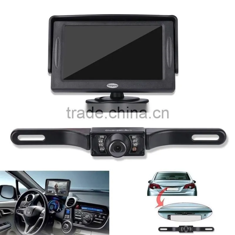 4.3 LCD Rear View Monitor License Plate Car Rear Backup Camera and Monitor Kit For Car,Universal Waterproof Rear-view