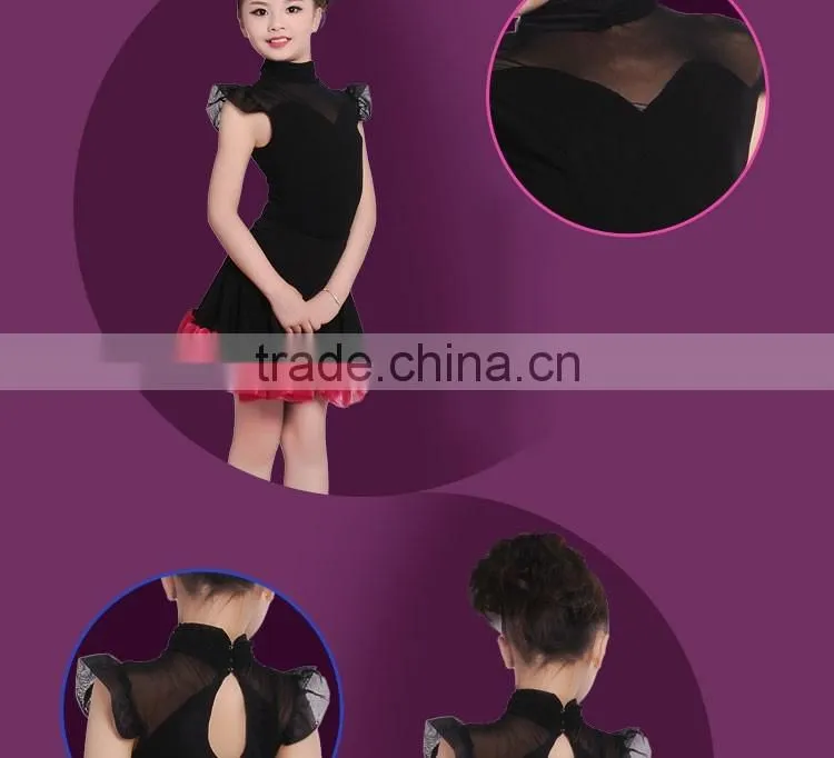 Child Kid High Neck Modern Latin Dance Dress Girls Elegant Performance Skirt Suit