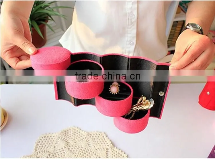 New Arrival 3 Layer Folding Jewelry Box,Velvet organizer box for jewelry