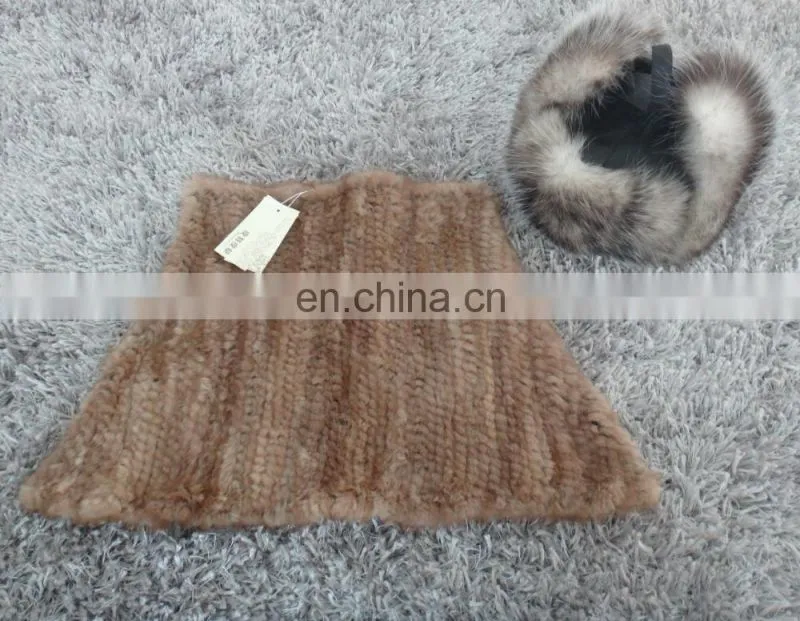 knitted mink fur tube cape for women