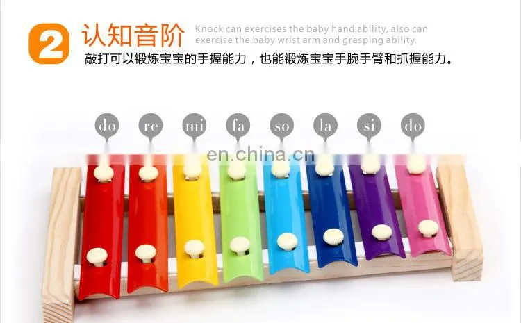 Wooden Musical Toys -8 Note Metal Keys Glockenspiel and Harmonica Instruments Set with Song Sheet for Toddler