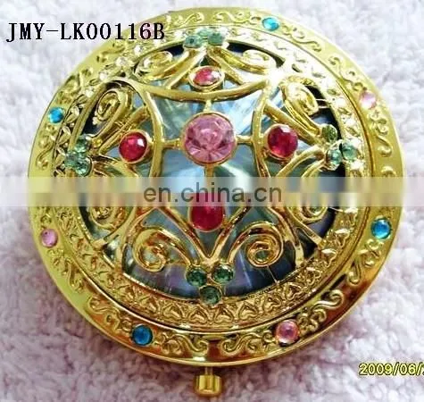 peacocks decoration gold metal pocket cosmetic mirror