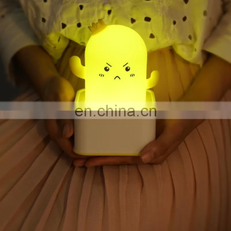 Creative led colorful silicone baby light cactus sensor pat night lamps for bedroom
