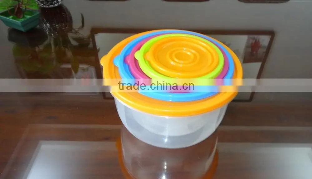 Popular 5 pcs set round plastic food storage container / plastic food storage box