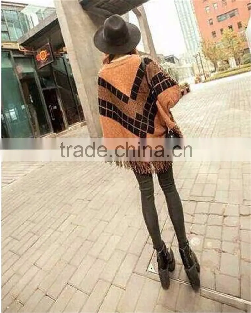 Women Batwing Sleeve Tassels Cape Tops Knitting Sweater Coat outwear Poncho