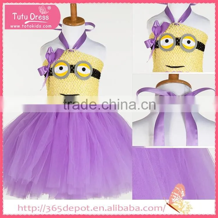 Satin Ribbon violet cartoon movie character pattern gauze dress halloween costume