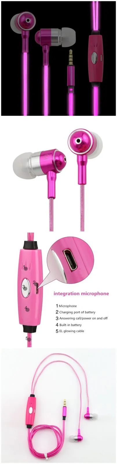 Luminous earphone In-ear wired glowing stereo headphones