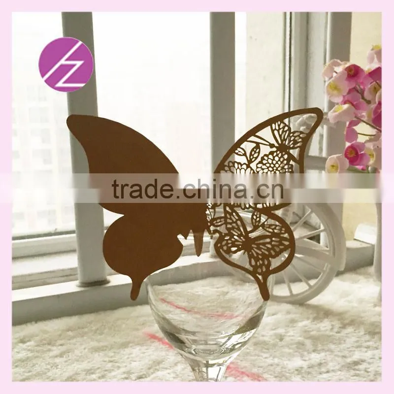 Wedding Party Decoration Laser Cut Heart Shaped Wine Glass Place Cards Butterfly Design Assorted Colors Wine Glass Cup Cards