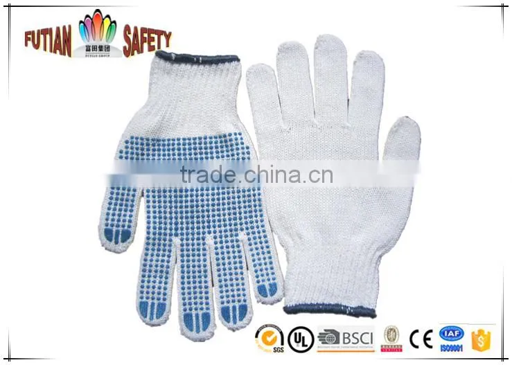 FT SAFETY 7G Poly-cotton nature white String Knit Gloves With PVC Dots for Safety