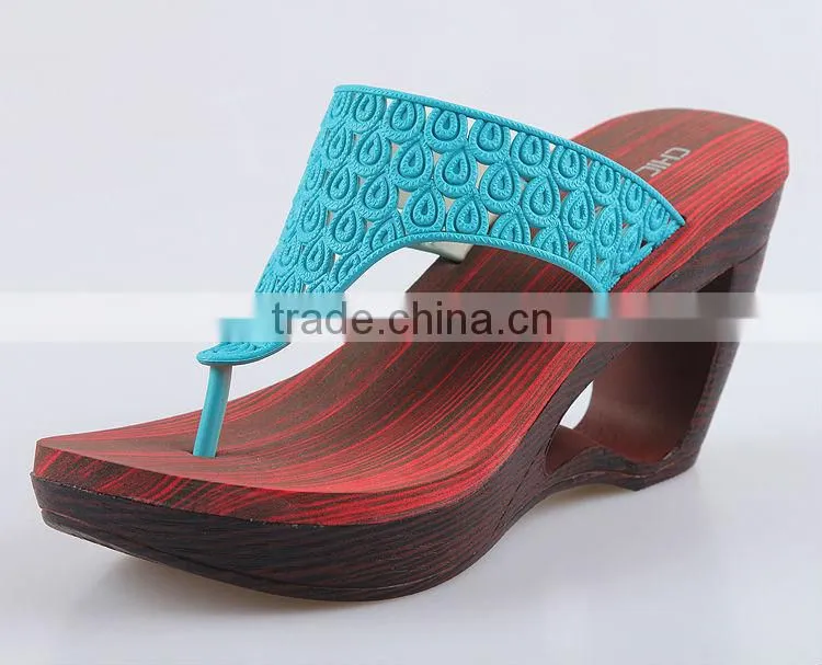 2015 Retro Style Wedges Slippers Waterproof Slippers Wooden Bottom Slippers