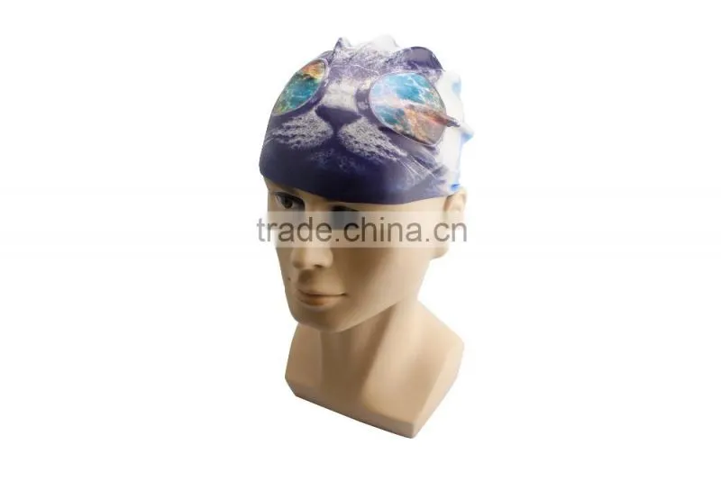 2016 newest design custom printed silicone swim cap for long hair