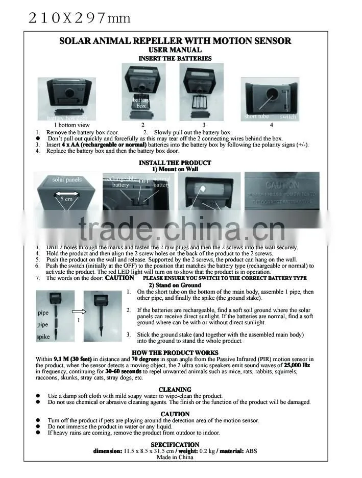 Ultrasonic Solar Animal Repeller MIce Birds Repeller
