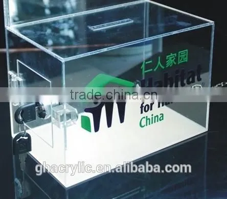 GH-RJ034 High transparant Usage acrylic donation stand for showcase,clear acrylic donation box