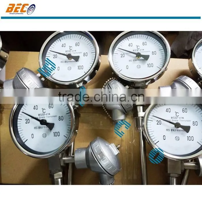 (WSSP-411) 100mm good quality reasonable price bottom thread type bimetallic thermometer electronic with remote sensor