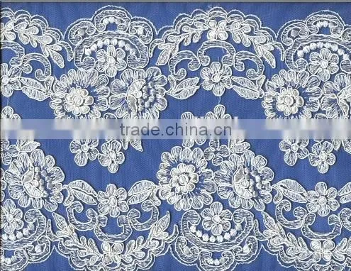 White border embroidered lace for bridal wedding dress