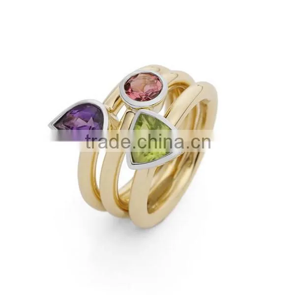14K gold stacking ring diamonds ruby and clear gemstone stacking rings sets of 3