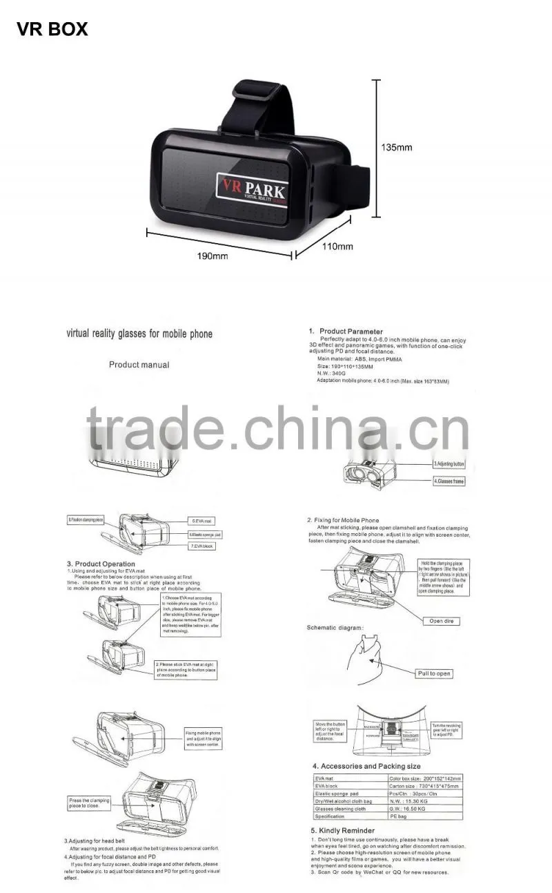 high quality 3d glasses vr box 3d virtual reality glasses