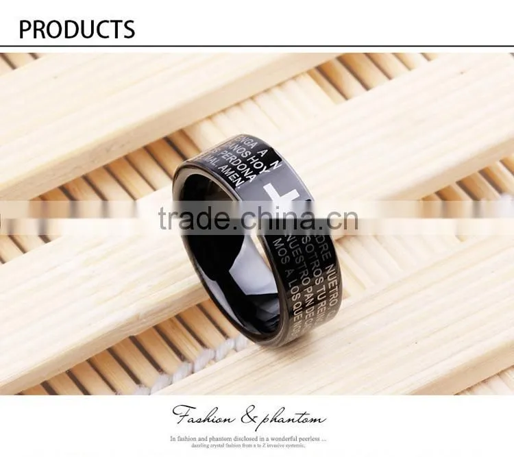 Fashion jewelry manufacturer china cross prayer tungsten carbide ring
